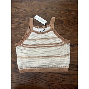 freshman 1996 White Brown Tan Striped knit Lined crop top Small